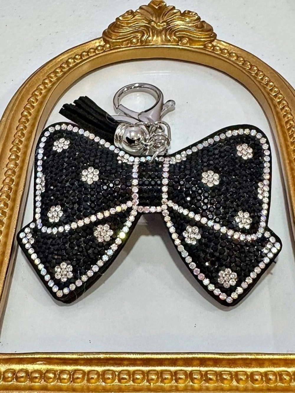 New Black/Silver Rhinestone Bow Keychain - Picture 5 of 6